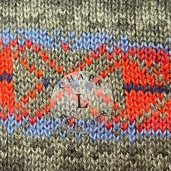 Large Green Chaps Sweater Vest with Orange/Blue Striped V-Neck NWT - Picture 7 of 7